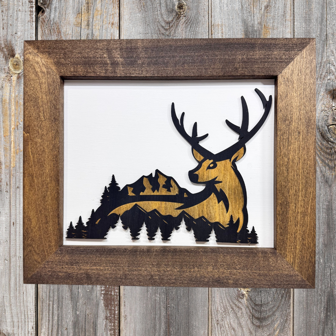 Deer Mountain Reversed 2D Hidden Gun Shadow Box (Size: 8x10 Frame)